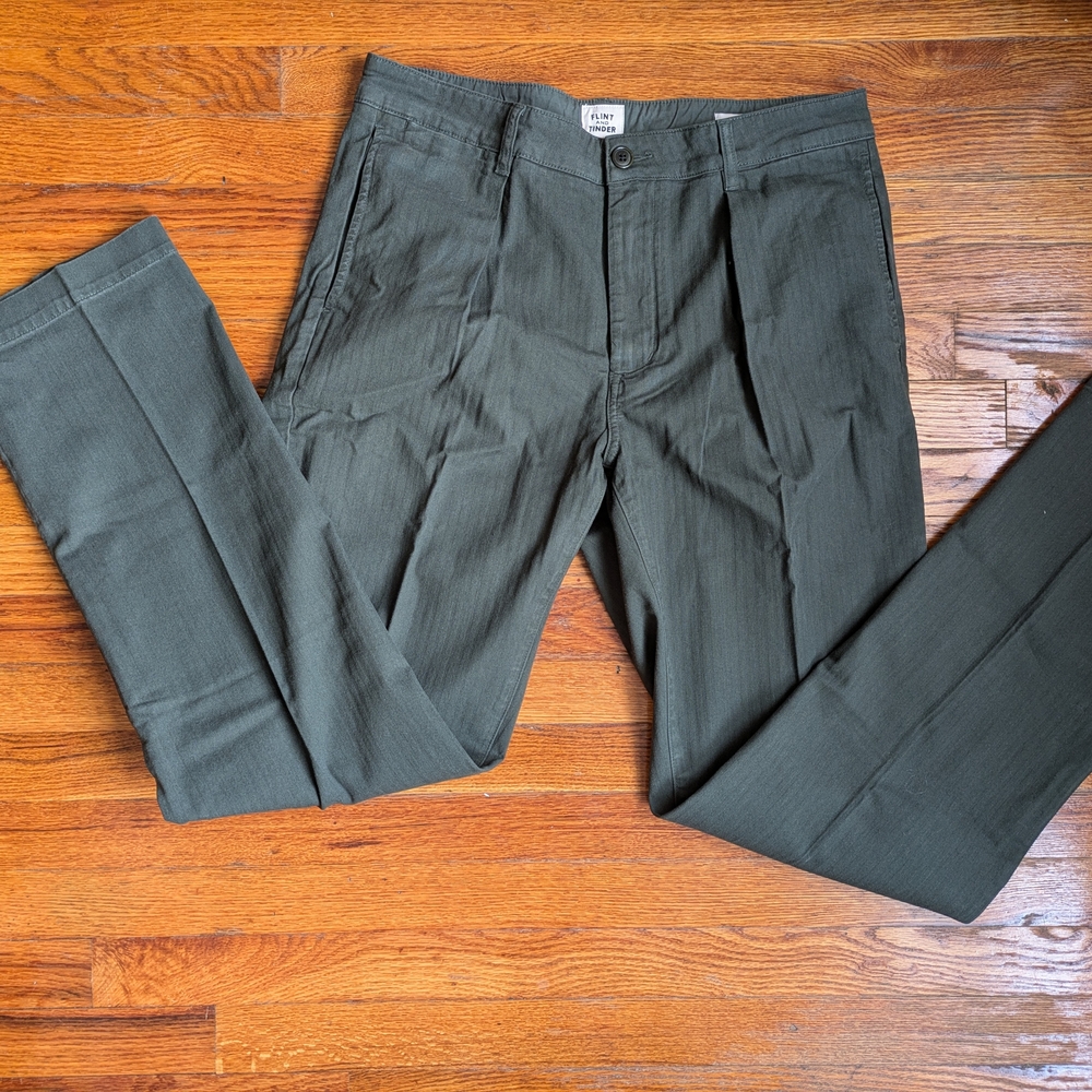 Huckberry Flint And Tinder Olive Green Mens Pleated Pants